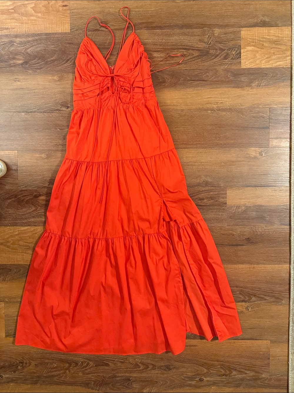 Astr Bright Red Tie-Front Tiered Maxi Dress